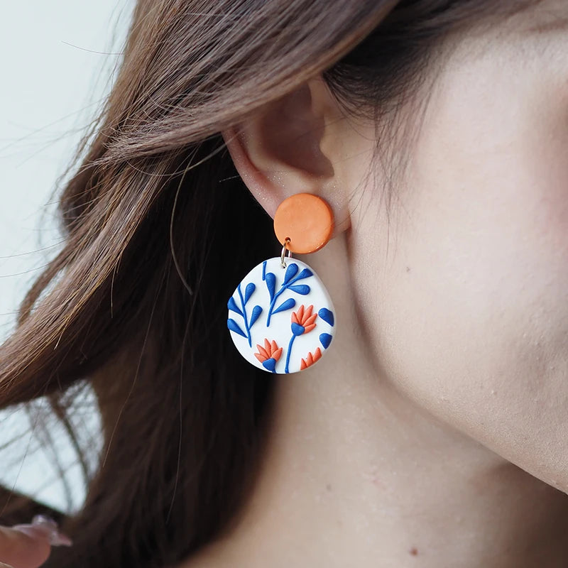 Blue & Orange Polymer Clay Drop Earrings