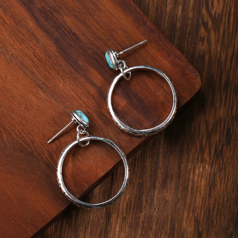 Boho Vintage Hoop Stone Earrings