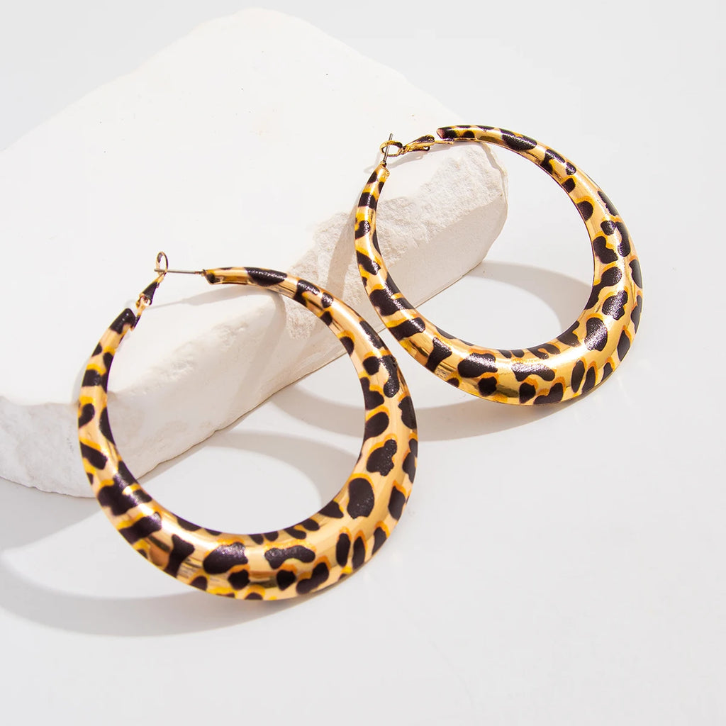 Large Leopard Print Hoop Earrings