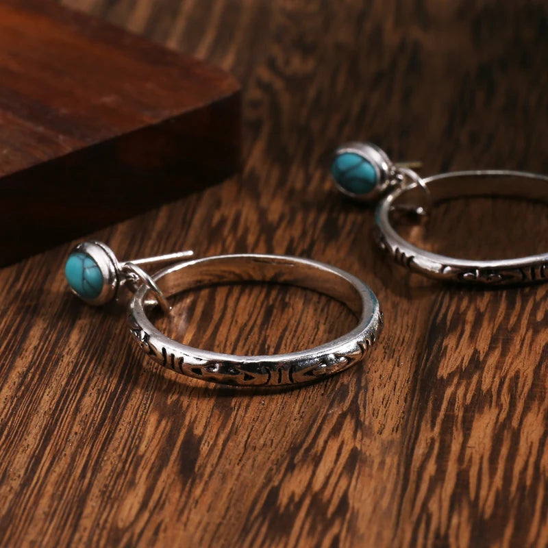 Boho Vintage Hoop Stone Earrings