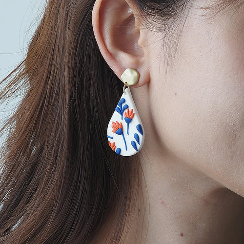 Blue & Orange Polymer Clay Drop Earrings