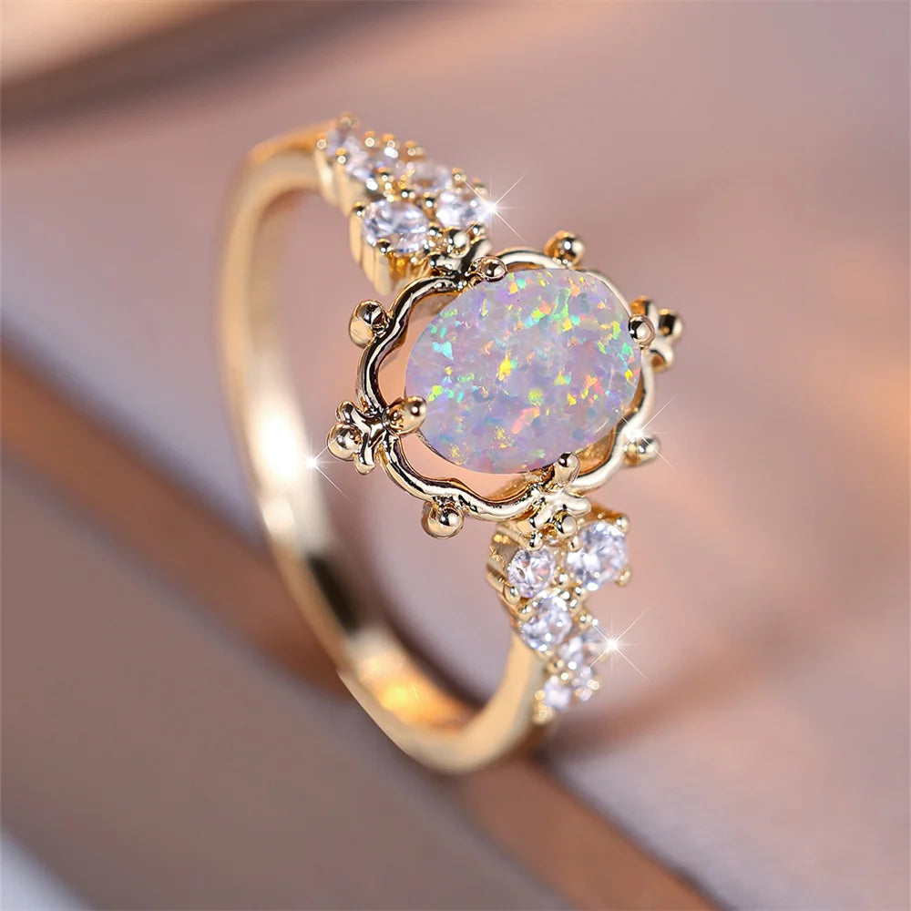 White Fire Opal Oval Stone Ring
