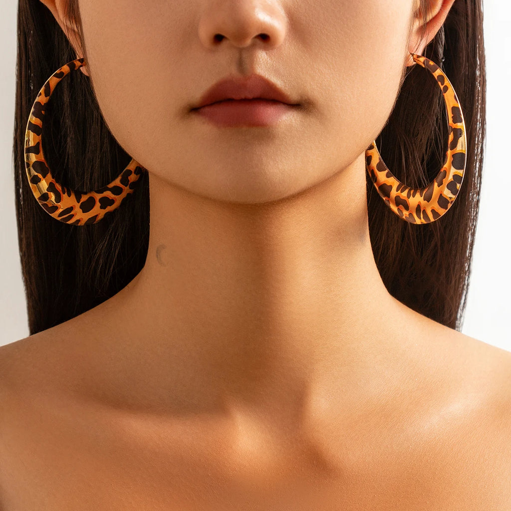 Large Leopard Print Hoop Earrings