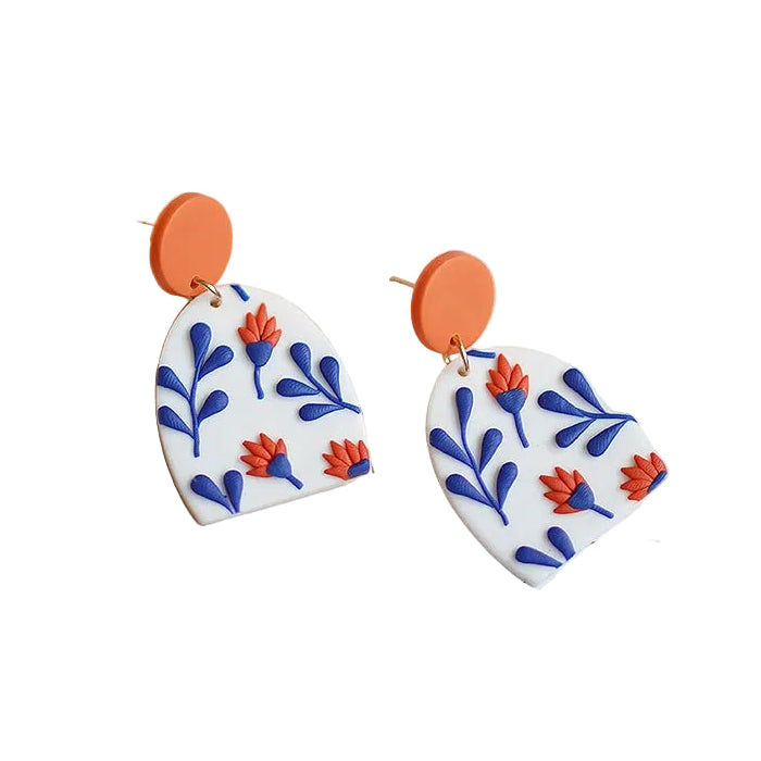 Blue & Orange Polymer Clay Drop Earrings