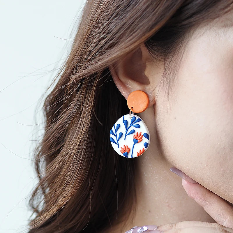 Blue & Orange Polymer Clay Drop Earrings