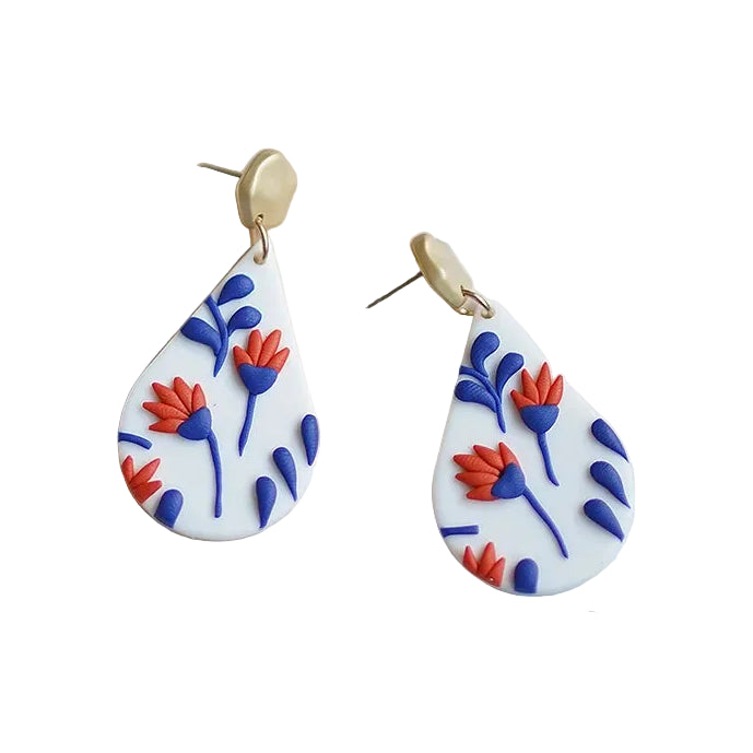 Blue & Orange Polymer Clay Drop Earrings