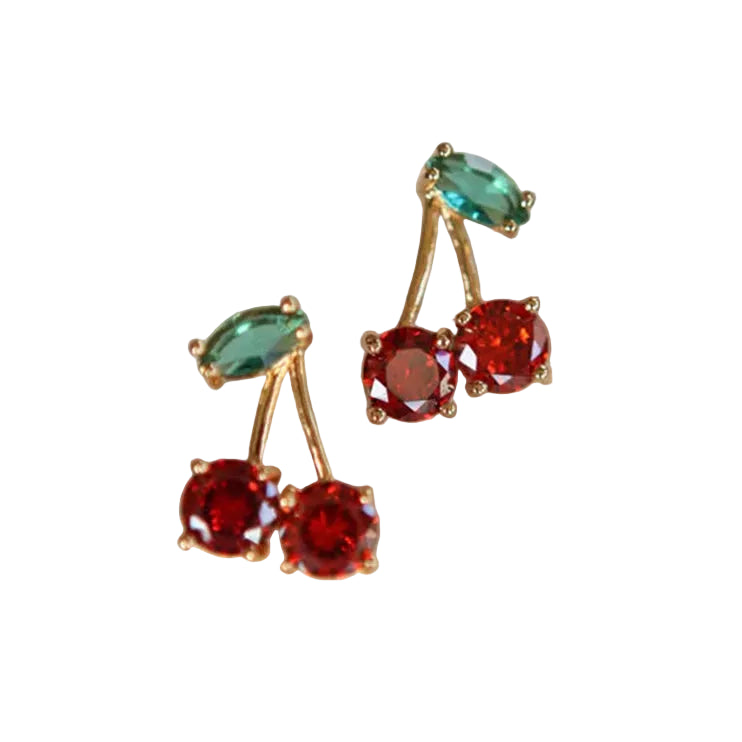 Red Cherries Gold Stud Earrings