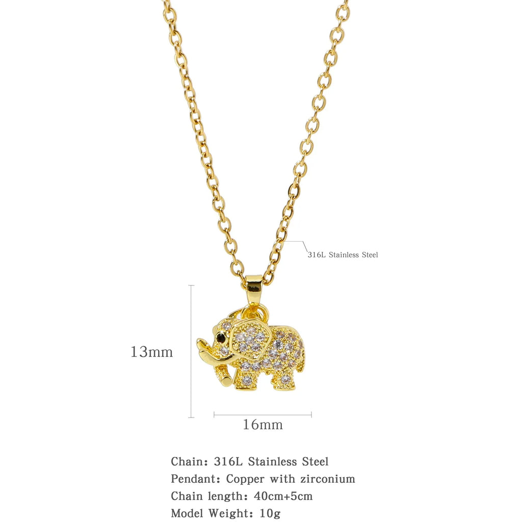 Cute Elephant Cubic Zirconia Pendant Necklace