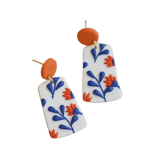 Blue & Orange Polymer Clay Drop Earrings
