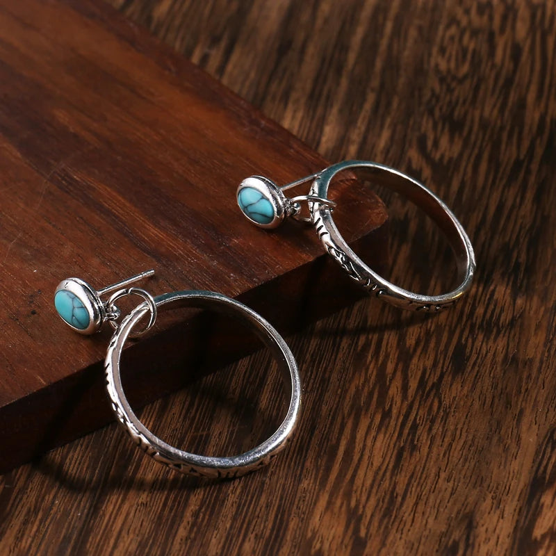 Boho Vintage Hoop Stone Earrings