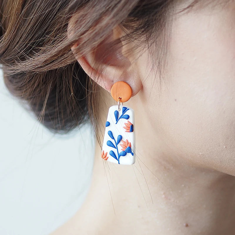 Blue & Orange Polymer Clay Drop Earrings