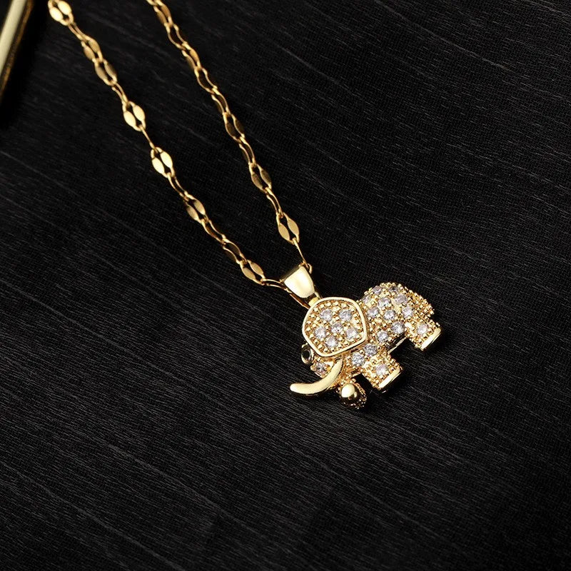 Cute Elephant Cubic Zirconia Pendant Necklace