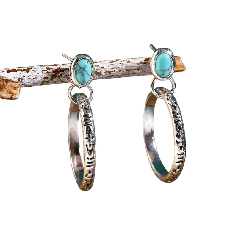 Boho Vintage Hoop Stone Earrings