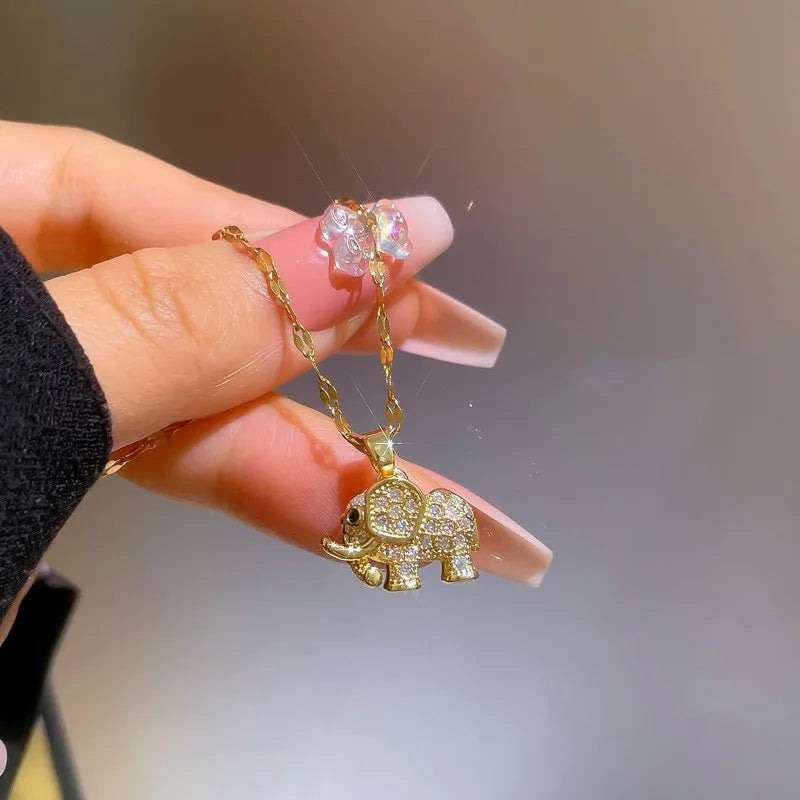 Cute Elephant Cubic Zirconia Pendant Necklace