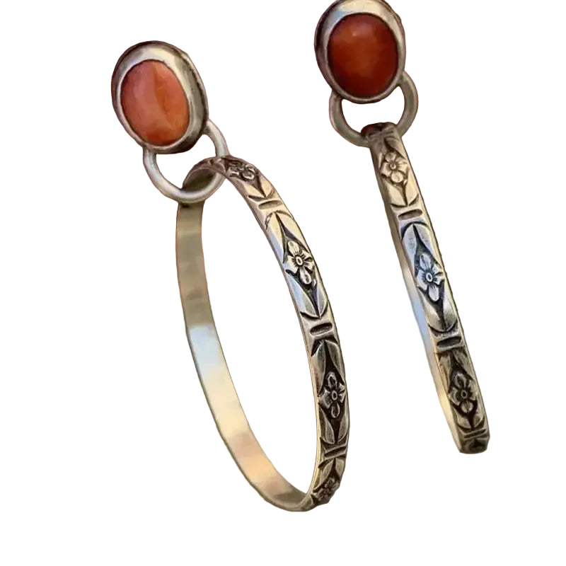 Boho Vintage Hoop Stone Earrings