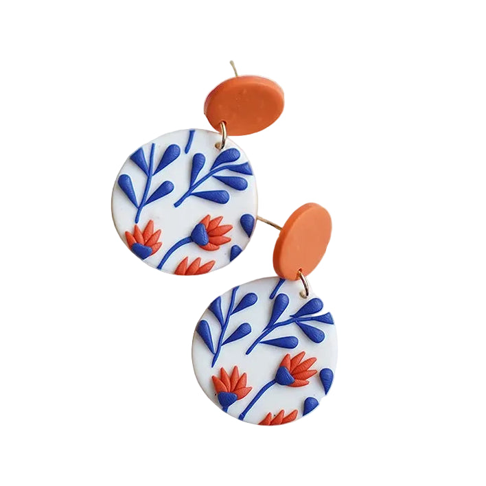 Blue & Orange Polymer Clay Drop Earrings