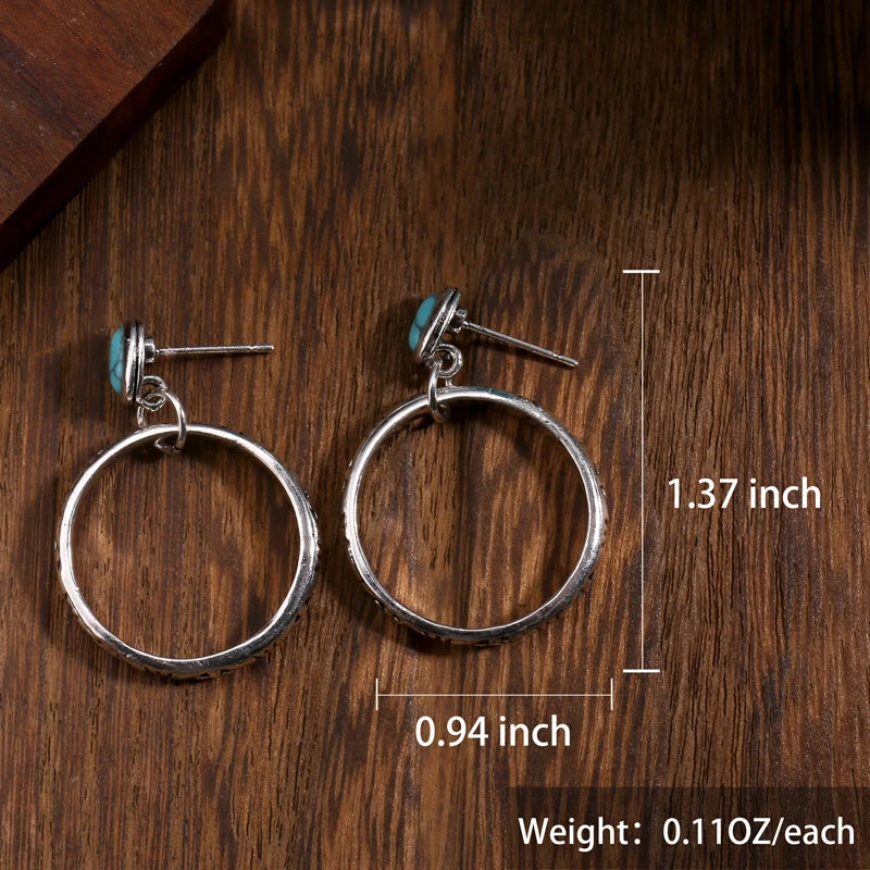 Boho Vintage Hoop Stone Earrings