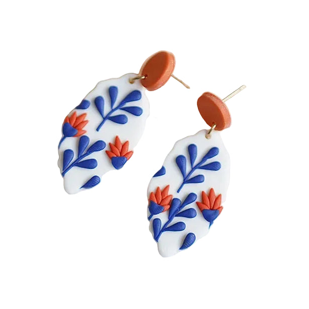 Blue & Orange Polymer Clay Drop Earrings