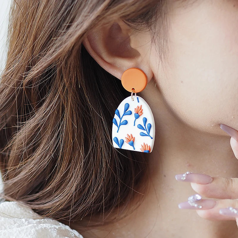 Blue & Orange Polymer Clay Drop Earrings