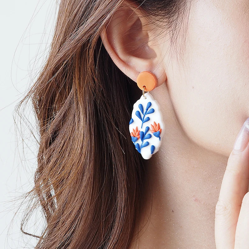 Blue & Orange Polymer Clay Drop Earrings